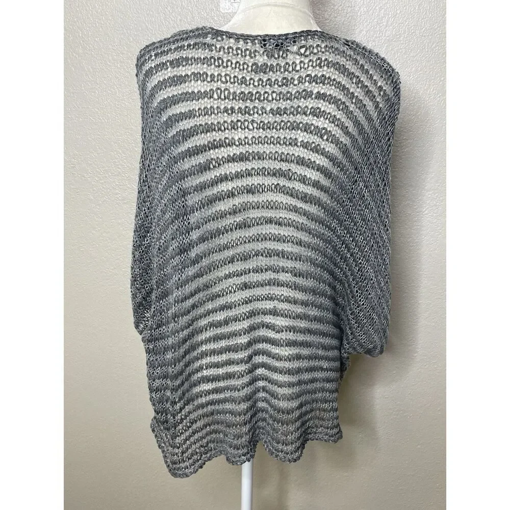 Eileen Fisher Top Size L Gray Linen Open Knit Lagenlook artsy Quit Luxury